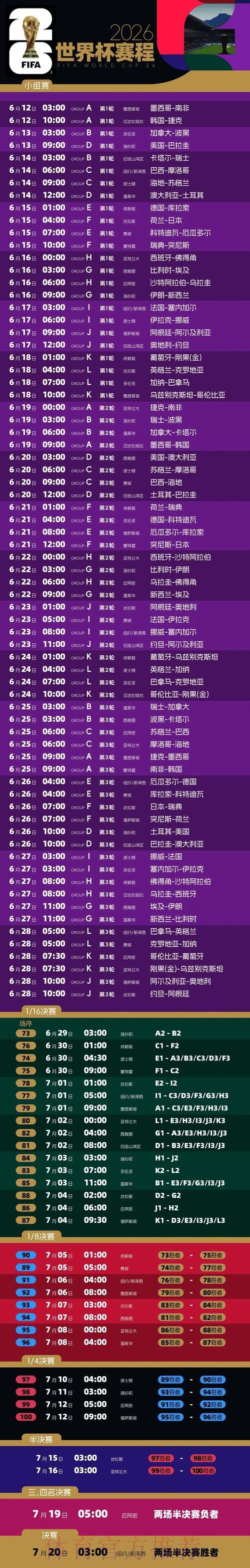 2026世界杯每日赛程一览实时赛程官网入口 2026世界杯每日赛程一览实时赛程官网入口